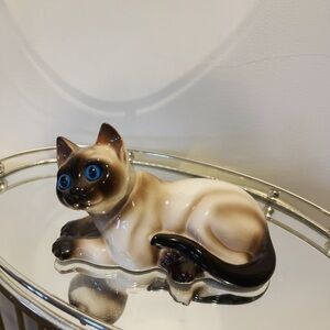 Ceramic Siamese Cat Figurine - Cream and Brown